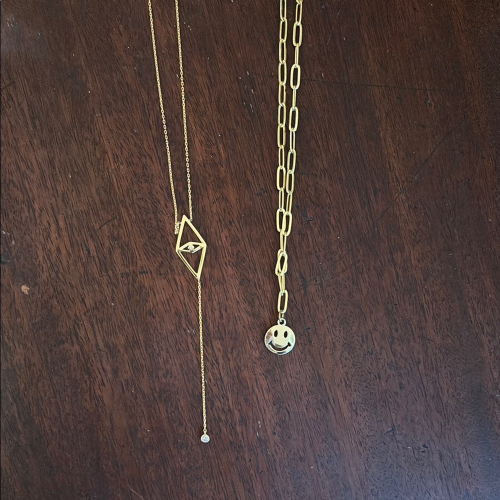 Gold Geometric and Smiley Face Necklaces